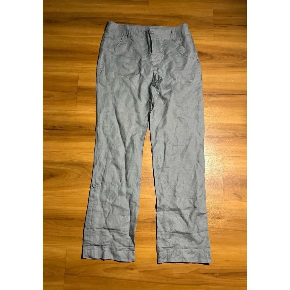 Womens Cynthia Rowley 100% Linen Gray 4 Pocket Lightweight Roll Up Pants